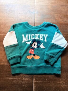 Disney Teal Green Mickey Graphic Crewneck Sweatshirt for Kids